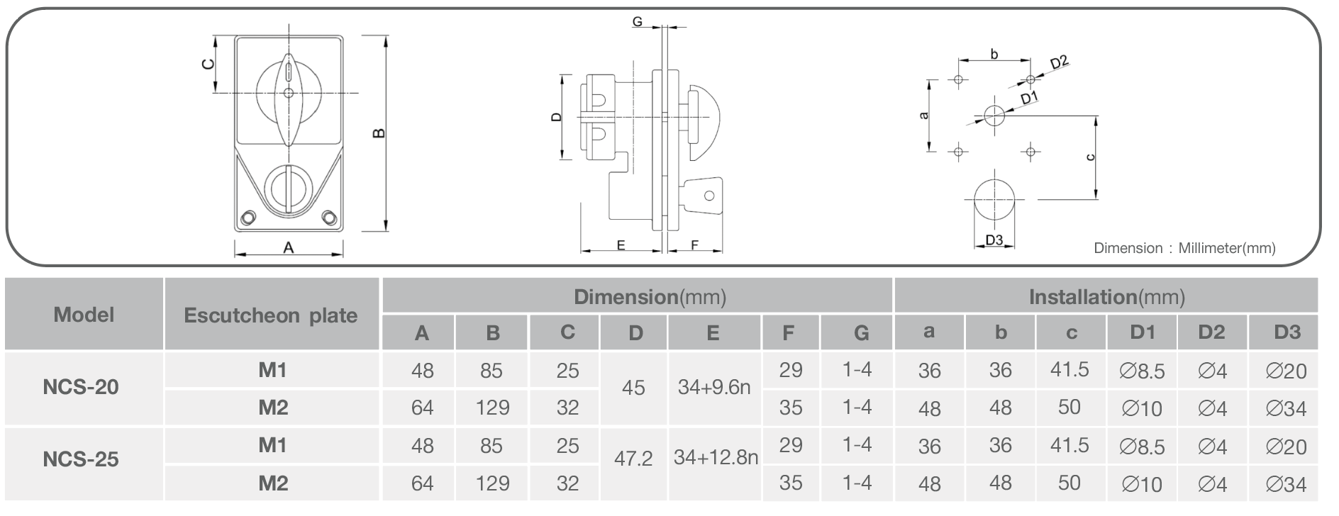 NCS Dimension Cam switch Key type
